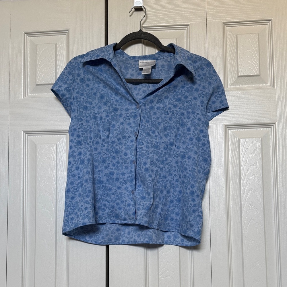 Worthington Blue Floral Stretch Blouse